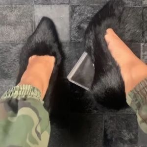 JENNIFER LE MINK LUCITE WEDGE PUMP